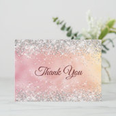 Zachte roze gouden nepsilvergitter bedankkaart (Staand voorkant)