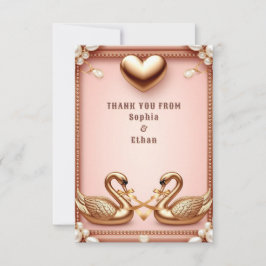 💍 Zachte Roze Gouden Zwanen Huwelijksbericht 💍 Bedankkaart