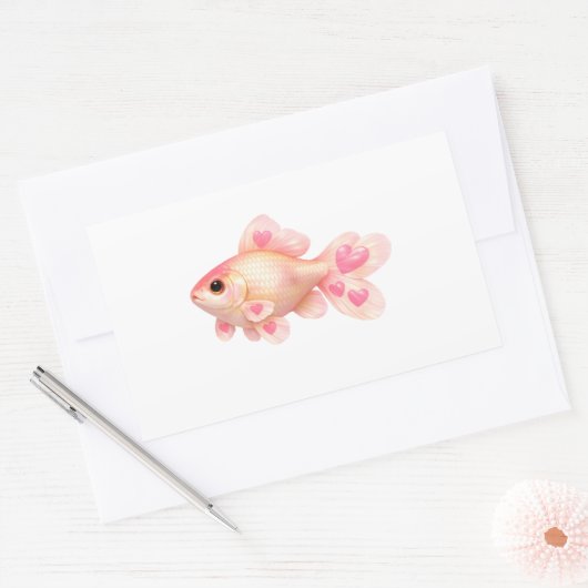 Zachte Roze Goudvis met Hartjes Kawaii Sticker (Envelop)