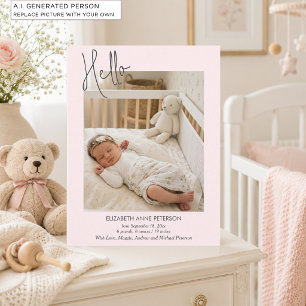 Zachte Roze Hallo Baby Foto Geboorteaankondiging Briefkaart