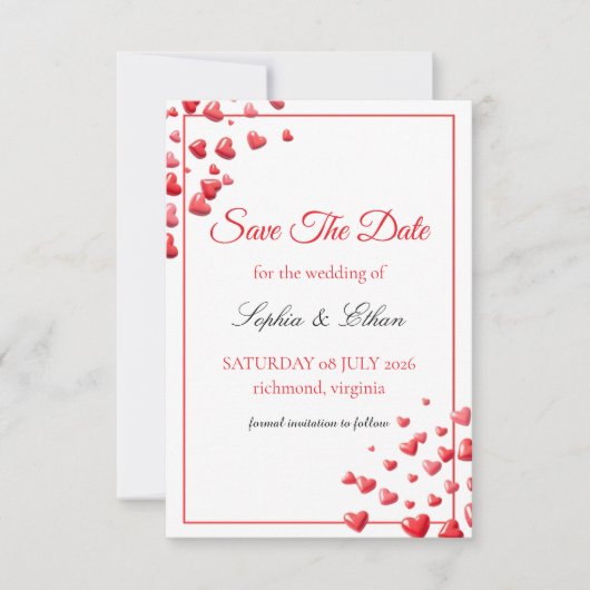 Zachte Roze Harten Bewaar de Datumkaart Save The Date (Voorkant)