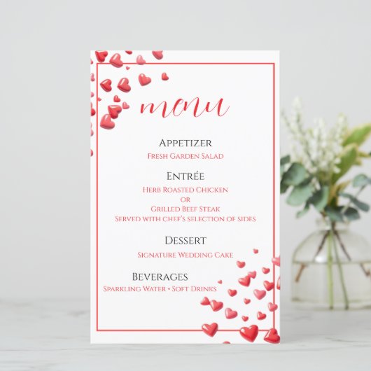 Zachte Roze Harten Trouw Menu Kaart (Staand voorkant)