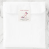 Zachte Roze Hoge Hakken Bloemige Bruidsborrel Vierkante Sticker (Tas)