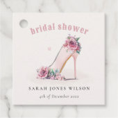 Zachte Roze Hoge Hakken Bloemige Bruidsdouche Bedankjes Labels (Voorkant)