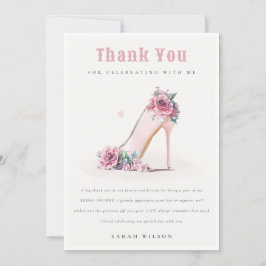 Zachte Roze Hoge Hakken Bloemrijke Bruids Shower Bedankkaart