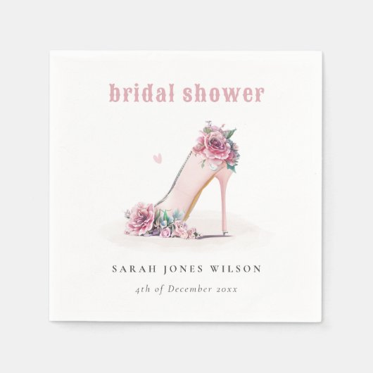Zachte Roze Hoge Hakken Bloemrijke Bruidsdouche Servet (Voorkant)