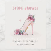 Zachte Roze Hoge Hakken Bloemrijke Bruidsdouche Wijn Etiket (Enkel label)