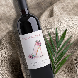 Zachte Roze Hoge Hakken Bloemrijke Bruidsuitnodigi Wijn Etiket