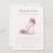 Zachte Roze Hoge Hakken Bloemrijke Bruidsuitvaart Bedankkaart (Voorkant)