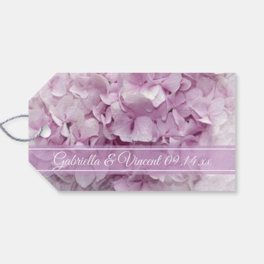 Zachte Roze Hydrangea Wedding Favor Labels Cadeaulabel (Achterkant Horizontaal)
