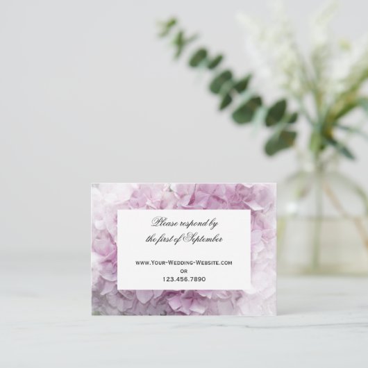Zachte Roze hydrangea Wedding RSVP Response Kaart (Staand voorkant)
