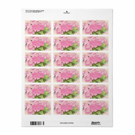 Zachte roze hydrangeas etiket (Full Sheet)