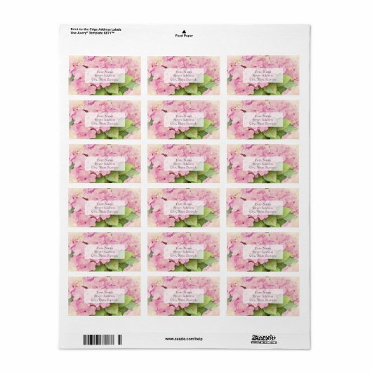 Zachte Roze hydrangeas Etiket (Full Sheet)