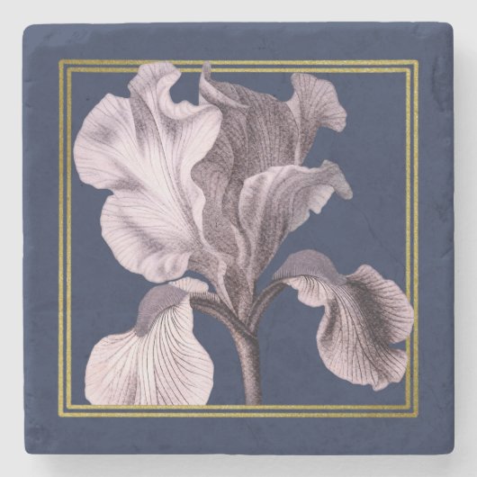 Zachte Roze Iris op Blauwe Onderzetter (Voorkant)