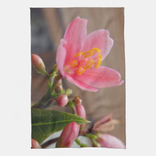 Zachte Roze Jatropha Bloem Theedoek (Verticaal)