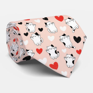 Zachte Roze Kawaii Katten & Harten Patroon (1) Stropdas