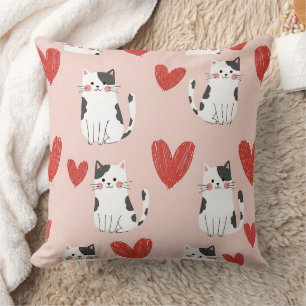 Zachte Roze Kawaii Katten & Harten Patroon (2) Kussen