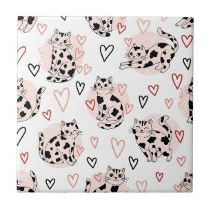 Zachte Roze Kawaii Katten & Harten Patroon (4) Tegeltje