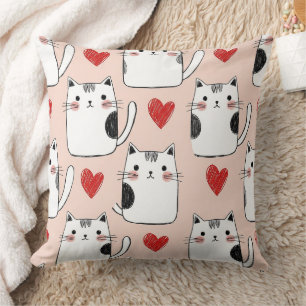 Zachte Roze Kawaii Katten & Harten Patroon (5) Kussen
