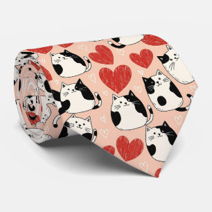 Zachte Roze Kawaii Katten & Harten Patroon (6) Stropdas