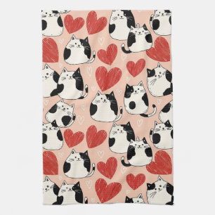Zachte Roze Kawaii Katten & Harten Patroon (6) Theedoek