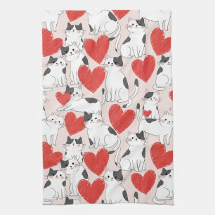 Zachte Roze Kawaii Katten & Harten Patroon (7) Theedoek