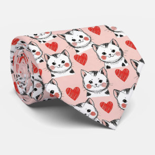Zachte Roze Kawaii Katten & Harten Patroon (8) Stropdas