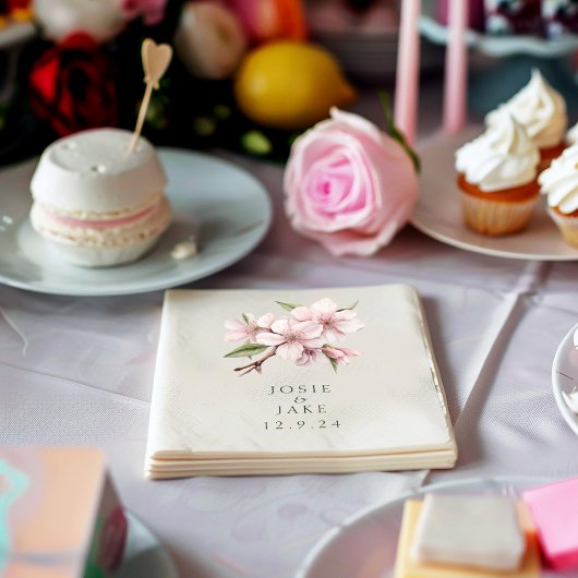 Zachte roze kersenbloesem bloem bruiloft servet