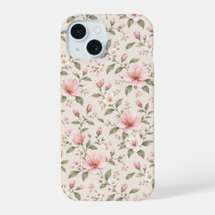 Zachte Roze Kersenbloesem Bloemige Naadloos Patroo iPhone 15 Case