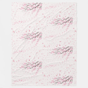 Zachte Roze Kersenbloesem Bloemmotief Fleece  Deken