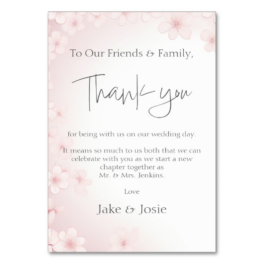 Zachte Roze Kersenbloesem Trouwtafel dank u Kaart (Voorkant)