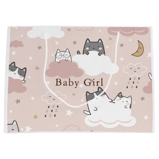 Zachte Roze Kitten Patroon Groot Cadeauzakje (Voorkant)