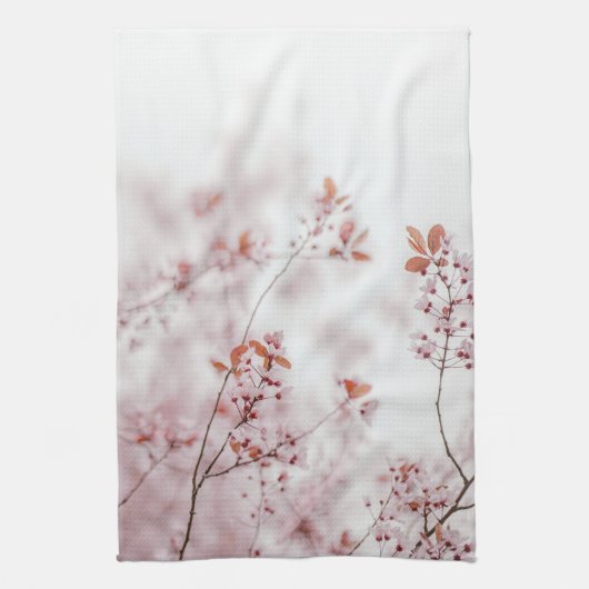 Zachte Roze Lente Bloesems, Minimaal Bloemmotief Theedoek (Verticaal)