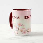 Zachte roze lente kersenbloesem illustratie mok (Voorkant links)