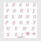 Zachte roze letters | Monogram alfabet in Baby roz Sticker (Vel)