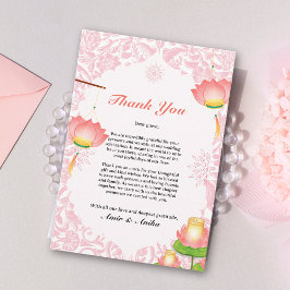 Zachte Roze Lotus Lantaarns Indische Geïnspireerde Bedankkaart