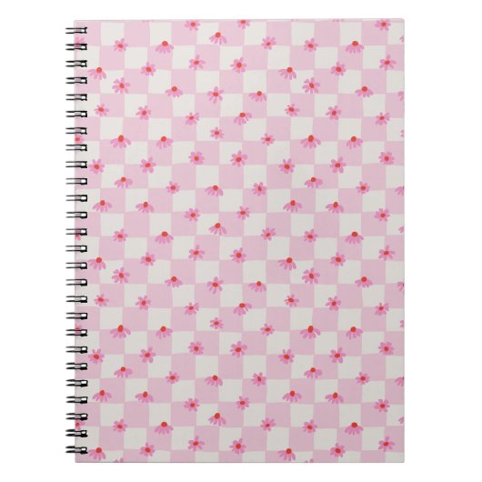 Zachte Roze Madeliefjes Schachboard Bloemmotief Notitieboek (Voorkant)