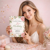 Zachte Roze Magnolia en Pioen 25e Verjaardag Kaart