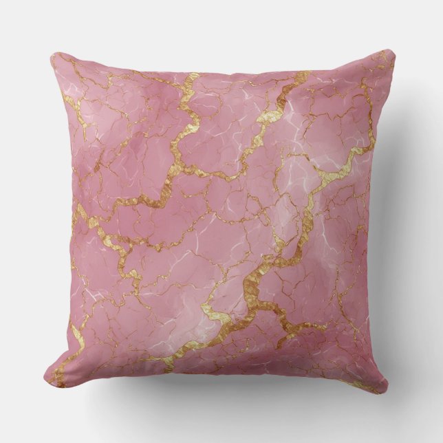 Zachte Roze Marmer Abstract met Glinsterend Goud Kussen (Voorkant)