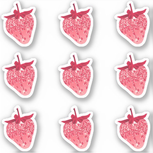 Zachte Roze Meisjesachtige Glitter Aardbei Set Sticker (Voorkant)