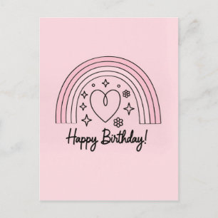 Zachte roze minimalistische hart met regenboog ver briefkaart