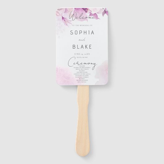 Zachte Roze Moderne Boho Bloemige Huwelijksprogram Handwaaier (Voorkant)