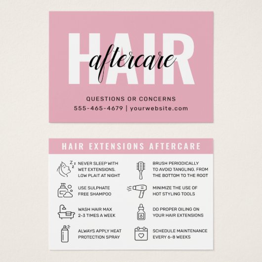 Zachte Roze Modernekapsel Haar Extensions Nazorg Visitekaartje (Voorkant /achterkant)