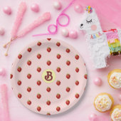 Zachte Roze Monogram met Aardbei Motief Papieren Bordje (Feest)