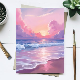 Zachte roze oceaangolven pastel zonsondergang aqua briefkaart