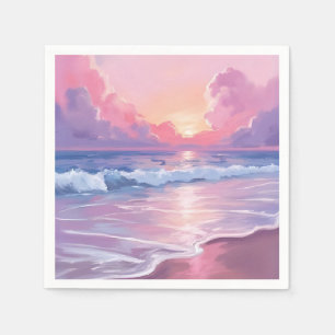 Zachte Roze Oceaangolven Pastel Zonsondergang Aqua Servet