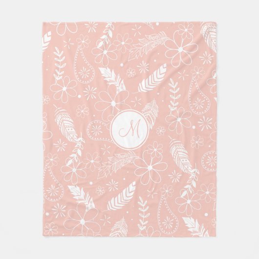 Zachte roze of ENIGE kleurenkorrelboho veren bloem Fleece Deken (Voorkant)
