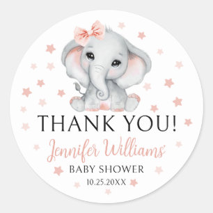 Zachte Roze Olifant Sterren Baby Meisje Shower Sti Ronde Sticker