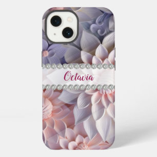 Zachte roze & paarse 3D bloemen, diamanten frame iPhone 13 Hoesje