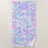 Zachte Roze Paarse Zeemeermin Schubben Monogram Ge Strandlaken (Voorkant)